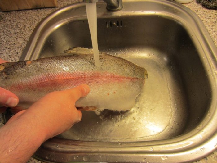 чистка судака под струей воды