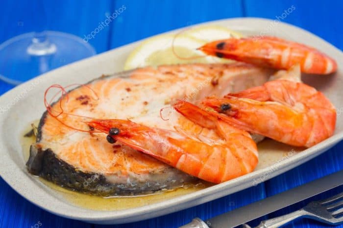 жаренная семга с криветками